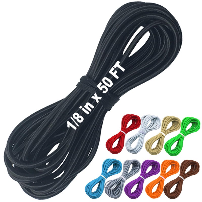 Huouo 1/8" x 50' Bungee Shock Cord - Elastic Nylon Cords Kayak Stretch String Rope & Tie Down Trailer Strap, Marine Grade - Image 1